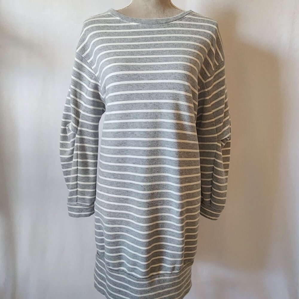 BCBGMaxAzria Women's Size M Grey Striped Crew Neck Long Sleeve Sweatshirt Dress